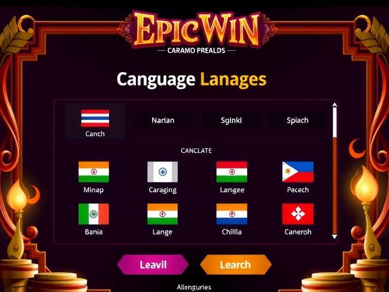 Carrom Epic Win Regional Language Support Carrom Epic Win language selection screen showing 12 Indian languages